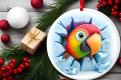 Christmas Round Parrot Ornament Sublimation Ornament Product Image 1