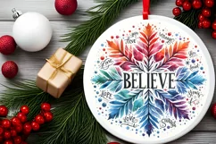 Believe Snow Flake Christmas Round Cute Ornament Sublimation Product Image 1