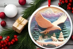 3D Eagle Pastel Christmas Round Ornament Sublimation Product Image 1
