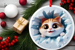 Christmas Round Cat Ornament Sublimation Ornament Product Image 4