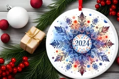 Snow Flake Christmas Round Cute Ornament Sublimation Product Image 1