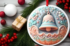 Bell and Candies Christmas Round Ornament Sublimation Product Image 2