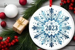 2023 Snow Flake Christmas Round Cute Ornament Sublimation Product Image 1