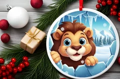 Christmas Round Lion Ornament Sublimation Ornament Product Image 1