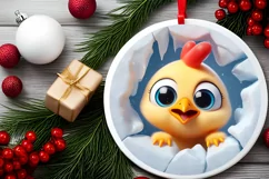 Christmas Round Chicken Ornament Sublimation Ornament Product Image 4