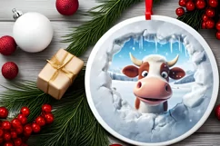 Christmas Round Cow Ornament Sublimation Ornament Product Image 4