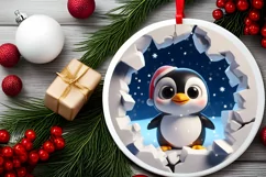 Christmas Round Penguin Ornament Sublimation Ornament Product Image 4
