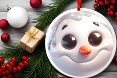 Christmas Round Ornament Sublimation Snowman Face Product Image 1