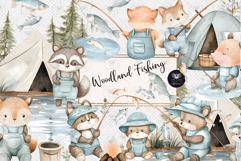 Woodland Fishing Baby Clipart Product Image 1