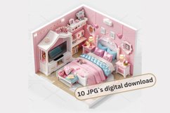 Girl room isometric 3d Clipart Bundle- 10 JPG Product Image 1