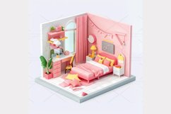 Girl room isometric 3d Clipart Bundle- 10 JPG Product Image 7