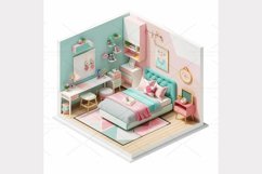 Girl room isometric 3d Clipart Bundle- 10 JPG Product Image 9