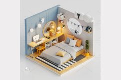 Boy room isometric 3d Clipart Bundle- 10 JPG Product Image 9