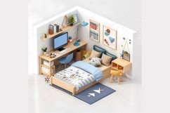 Boy room isometric 3d Clipart Bundle- 10 JPG Product Image 10