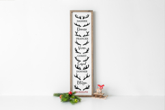 Digital cut file for a Christmas front porch sign, includes all reindeer names, perfect for vinyl, wood, and seasonal decoration projects.