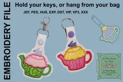 Easter Bunny Cupcake Teapot Key Fob or Bag Tag - Snap Tab Product Image 1