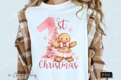 Pink 1st Christmas Gingerbread PNG | Christmas PNG Product Image 3