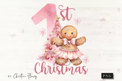 Pink 1st Christmas Gingerbread PNG | Christmas PNG Product Image 4
