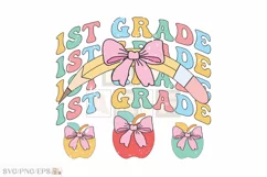 1st Grade Teacher SVG T-shirt, Teacher Coquette Pencil Bow Product Image 1