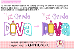 Back to School 1st Grade Diva Applique Embroidery Design Product Image 2