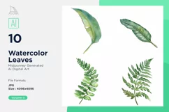 Caladium, Calathea, Chinese Money Plant Leaves Watercolour Product Image 1
