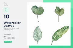 Chinese Money Plant, Croton, Dieffenbachia Leaves Watercolor Product Image 1