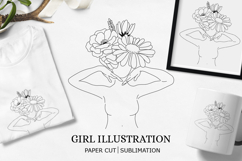 Printable design woman / Line drawing woman with flowers Product Image 1