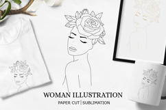 Printable design woman / Line drawing woman with flowers Product Image 1