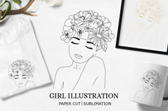 Woman with flowers illustration / Line drawing of woman Product Image 1
