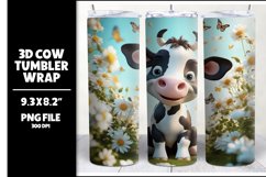 3D Cute Cow Tumbler Sublimation Wrap Design PNG Product Image 1