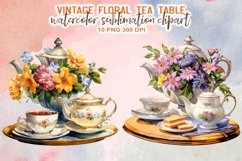 Vintage Floral Tea Table Sublimation Clipart Product Image 2