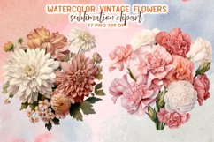 Vintage Flowers Watercolor Clipart Product Image 2