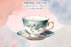Vintage Tea Cup Sublimation Clipart Product Image 2