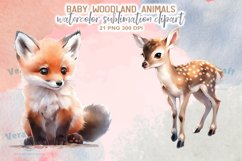 Watercolor Baby Woodland Animals Sublimation Clipart Product Image 2