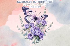 Watercolor Butterfly Rose Sublimation Clipart Product Image 2