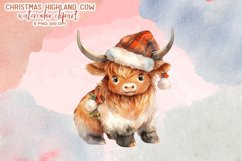Cute Christmas Highland Cow Watercolor Clipart Product Image 2