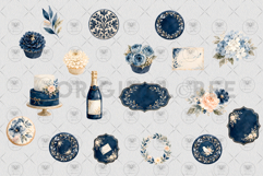 Navy Blue Floral Wedding Watercolor Clipart Product Image 3