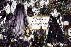 Purple Gothic Wedding Clipart Product Image 1
