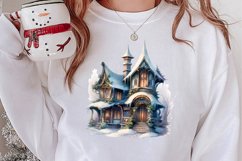 Watercolor Christmas Winter Houses Clipart Product Image 2