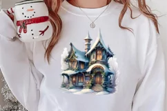 Watercolor Christmas Winter Houses Clipart Product Image 2