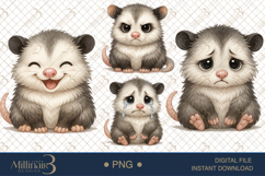Watercolor Cute Opossum Clipart|Baby Possum PNG |Nursery Product Image 1