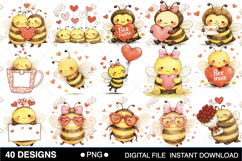 Cute Valentine Bee Clipart PNG Bundle | Hand Drawn Love Bee Product Image 2