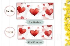 Red Hearts Mug Design, Watercolor Love Hearts Mug Wrap Product Image 2