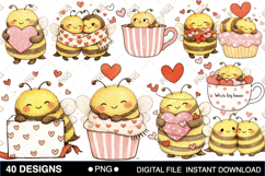 Cute Valentine Bee Clipart PNG Bundle | Hand Drawn Love Bee Product Image 3