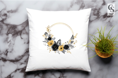 White Black Gold Floral Wreath Clipart Sublimation PNG Product Image 3