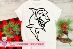 Christmas Shark with Santa hat svg, hand drawn Product Image 5