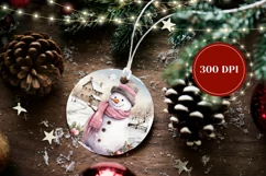 Christmas Round Ornament, Watercolor Snowman Ornament PNG Product Image 2