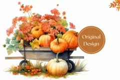 Farmhouse Tumbler Wrap, Watercolor Pumpkins Sublimation PNG Product Image 2