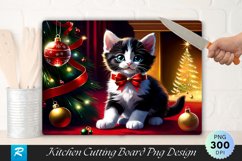 Christmas Joy Tuxedo Kitten and Bells Cutting Board PNG Product Image 1