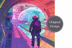 Neon Space Tumbler Wrap, Astronaut Tumbler Sublimation Product Image 2